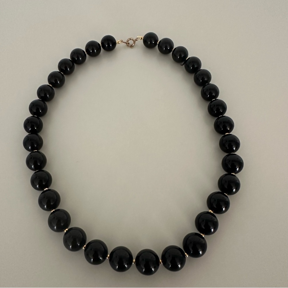 Anthropologie Vintage Round Beaded Short Necklace Black and Gold 17"l - Picture 4 of 5